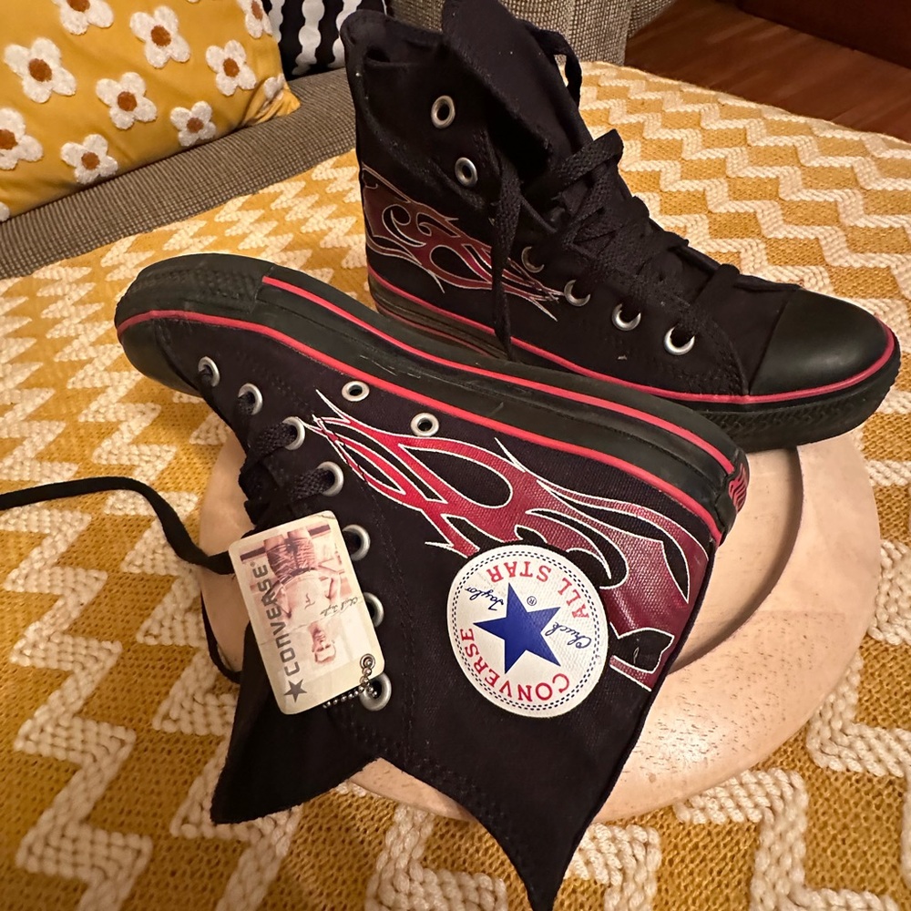 Converse Black and Red High-Top Athletic Shoes